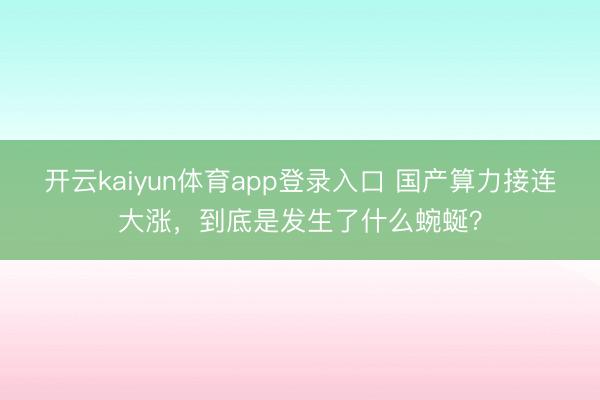 开云kaiyun体育app登录入口 国产算力接连大涨,到底是发生了什么蜿蜒?